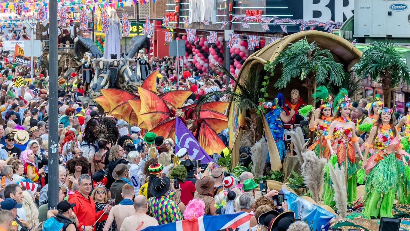 Colourful themed floats at the Benidorm fancy dress parade